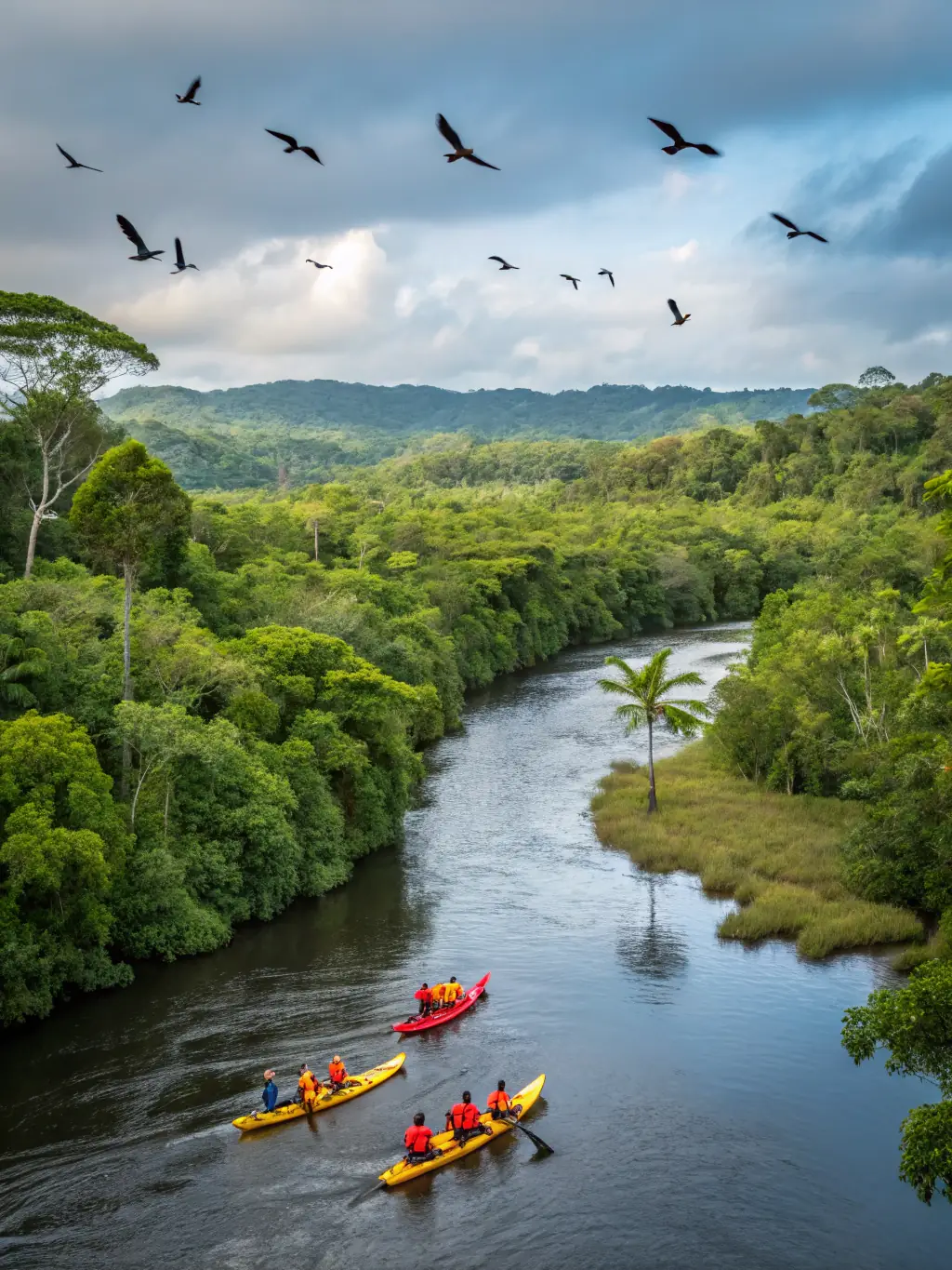 A diverse group of adults participating in a kayaking tour along the Paimpol coastline, showcasing the scenic beauty and the physical activity involved.