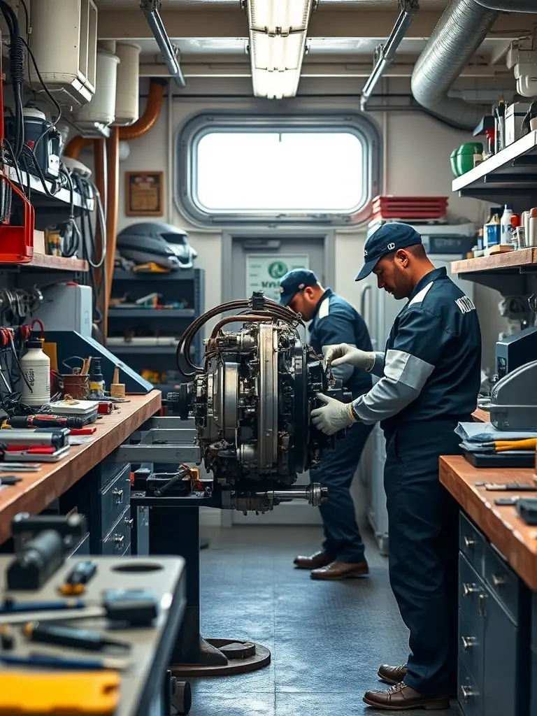A workshop where participants are learning about boat maintenance and repair, with instructors demonstrating various techniques.